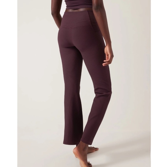 Athleta Maroon Color Salutation Stash Rib Flare At Pull On Pants Small - Picture 6 of 14